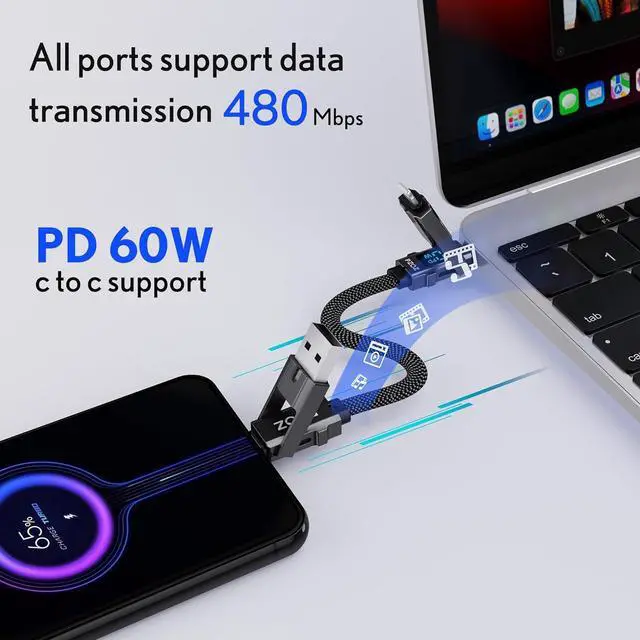 Alt view image 4 of 6 - Multi Charging Cable Keychain Charger Cable with LED Display 4-in-1 Multi USB C Fast Charging Combo Lightning/Type C/USB A/USBC for iPhone iPad MacBook AirPods  Google (60W 7.3 inchs)