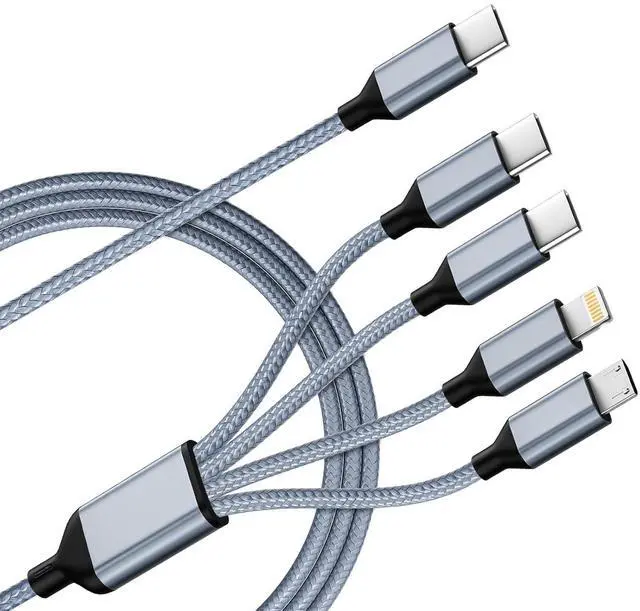 Main image of USB C Multi Charging Cable [1Pack 5FT] 4 in 1 Charging Cable Nylon Braided USB-C Multiple Charger Cord with Micro USB IP Port and 2 Type C Adapter Port for iPhone 16/15 Series/Cell Phones and More