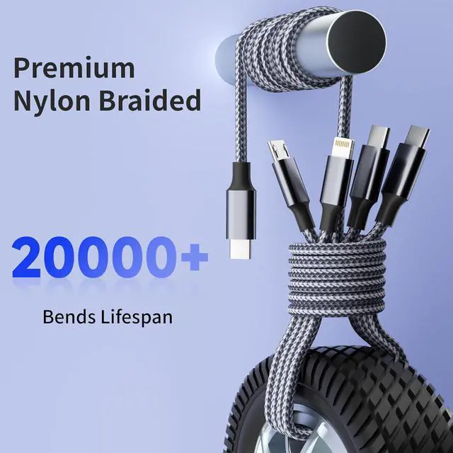 Alt view image 3 of 7 - USB C Multi Charging Cable [1Pack 5FT] 4 in 1 Charging Cable Nylon Braided USB-C Multiple Charger Cord with Micro USB IP Port and 2 Type C Adapter Port for iPhone 16/15 Series/Cell Phones and More