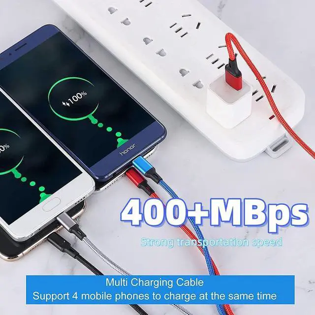 Alt view image 2 of 7 - Multi Charging Cable Amuvec[2Pack 4FT 3A] 4 in 1 Nylon Braided Multiple USB Fast Charge Cord with 2*IP Type C Micro USB Port Connectors Compatible Cell Phones Tablets and More