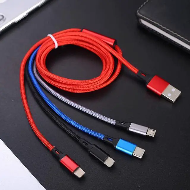 Alt view image 7 of 7 - Multi Charging Cable Amuvec[2Pack 4FT 3A] 4 in 1 Nylon Braided Multiple USB Fast Charge Cord with 2*IP Type C Micro USB Port Connectors Compatible Cell Phones Tablets and More