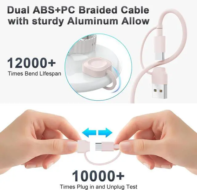 Alt view image 6 of 7 - 4 in 2 Travel Multi Charging Cable for  Watch Charger (6FT/1.8M) Universal Chargers for All Devices Travel Essentials Compatible with  iPhone Android Phone and iWatch iPad AirPods(Pink)