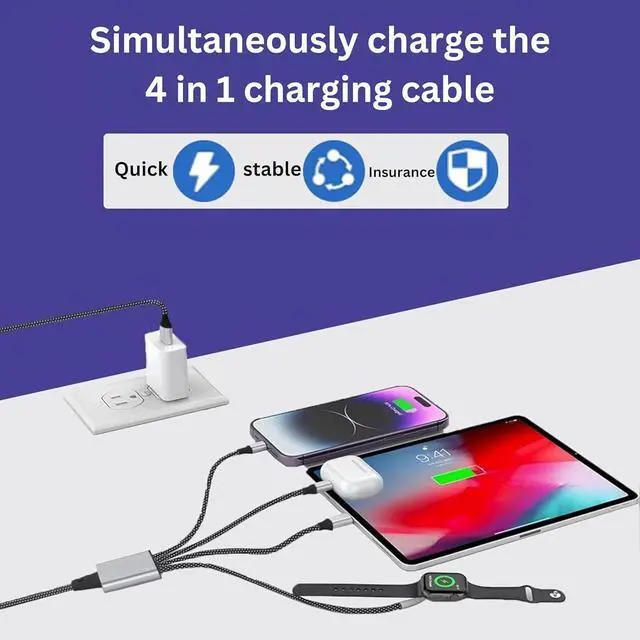 Alt view image 2 of 7 - 4 in 2 Multi Charging Cable for  Watch Charger Upgraded Wireless USB C iWatch Charger Fast Charging with Type C/Light-ning Compatible with iWatch Ultra SE 10-1 i-Phone 16-11 Android (4FT)