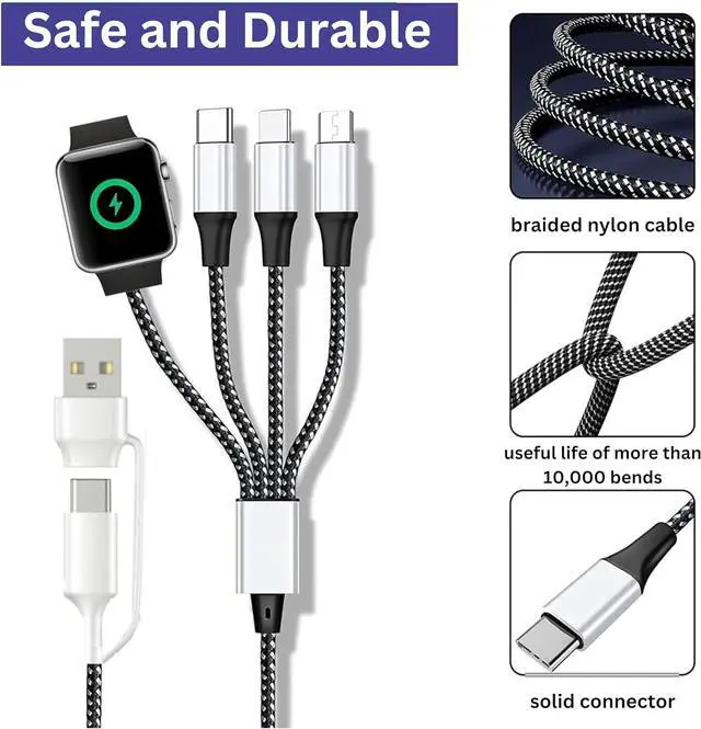 Alt view image 3 of 7 - 4 in 2 Multi Charging Cable for  Watch Charger Upgraded Wireless USB C iWatch Charger Fast Charging with Type C/Light-ning Compatible with iWatch Ultra SE 10-1 i-Phone 16-11 Android (4FT)