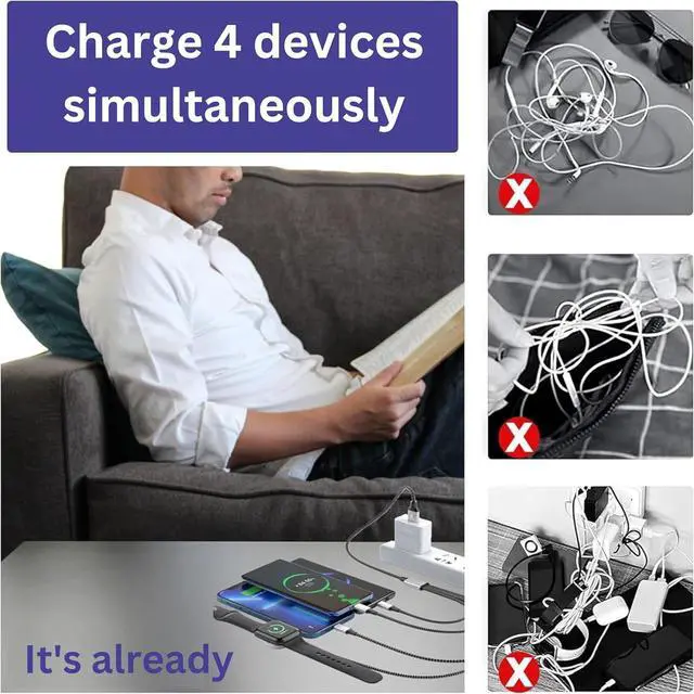 Alt view image 7 of 7 - 4 in 2 Multi Charging Cable for  Watch Charger Upgraded Wireless USB C iWatch Charger Fast Charging with Type C/Light-ning Compatible with iWatch Ultra SE 10-1 i-Phone 16-11 Android (4FT)