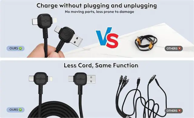Alt view image 4 of 7 - 4 in 1 Versatile Multifunction Charging Cable USB-A USB Type-C Lightning Cable 66W PD Fast Charging & 480Mbps Data Sync for iPhone iPad  and All Device 4FT Nylon Braided (Black)