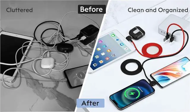 Alt view image 6 of 7 - 4 in 1 Versatile Multifunction Charging Cable USB-A USB Type-C Lightning Cable 66W PD Fast Charging & 480Mbps Data Sync for iPhone iPad  and All Device 4FT Nylon Braided (Black)