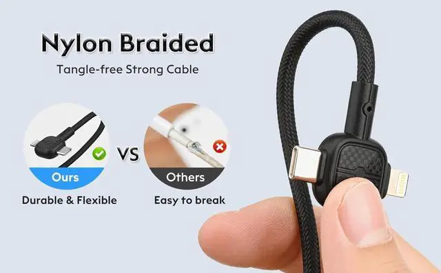 Alt view image 7 of 7 - 4 in 1 Versatile Multifunction Charging Cable USB-A USB Type-C Lightning Cable 66W PD Fast Charging & 480Mbps Data Sync for iPhone iPad  and All Device 4FT Nylon Braided (Black)