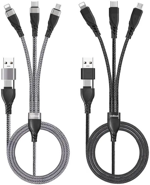 Main image of Multi Charging Cable (2Pack 4FT) 6 in 1 USB A/C Charger Cable Nylon Braided Multiple USB Cable Universal Charging Cord with Type-C Micro USB and IP Port for Cell Phones Tablets and More