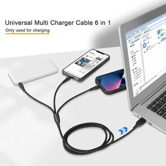 Alt view image 4 of 7 - Multi Charging Cable (2Pack 4FT) 6 in 1 USB A/C Charger Cable Nylon Braided Multiple USB Cable Universal Charging Cord with Type-C Micro USB and IP Port for Cell Phones Tablets and More