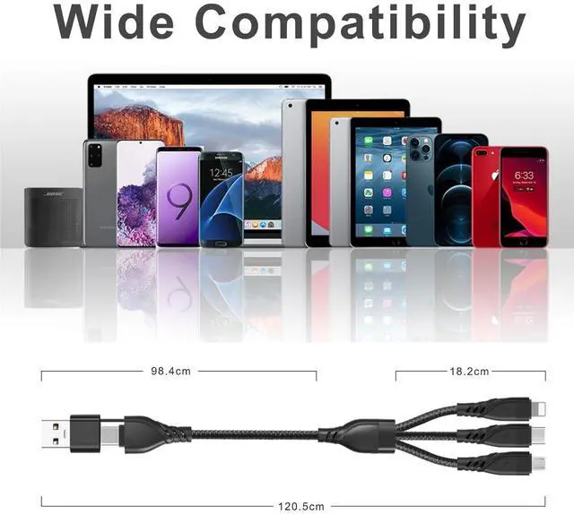 Alt view image 6 of 7 - Multi Charging Cable (2Pack 4FT) 6 in 1 USB A/C Charger Cable Nylon Braided Multiple USB Cable Universal Charging Cord with Type-C Micro USB and IP Port for Cell Phones Tablets and More