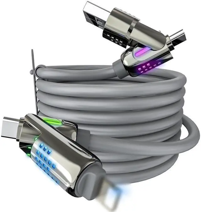 Main image of 4 in 1 Charging Cable (6.6FT) MAX 240W Chubby Multi USB C Charging Cable with Light USB to USB C Fast Charging Cables for Multiple Devices iPhone 16 15 14 Pro Max/MacBook/iPad Pro Grey