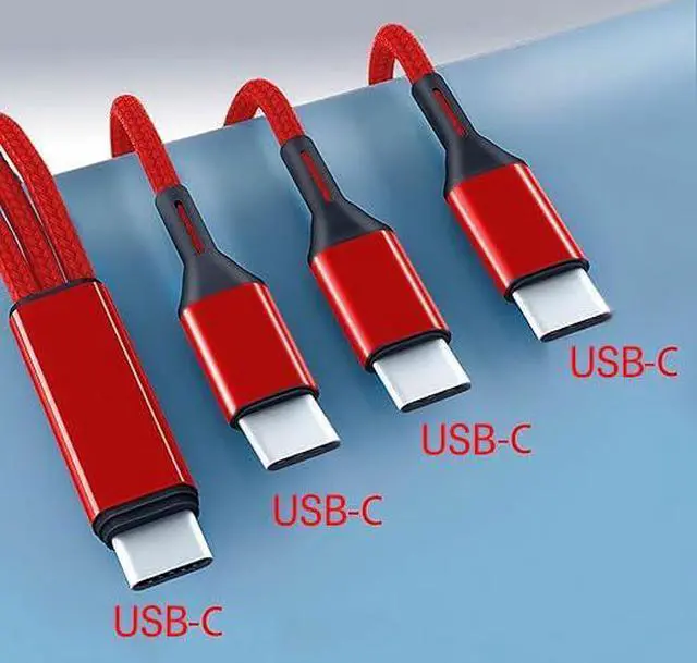 Alt view image 3 of 6 - Multi USB C Cable 0.6FT 2Pack 3 in 1 Multiple Type C Charging 3A Splitter USB-C Charging Red Nylon Cord USB C to 3 USB C Port Compatible with iPhone 15 iPad Pro  S23 Google Android Kindle