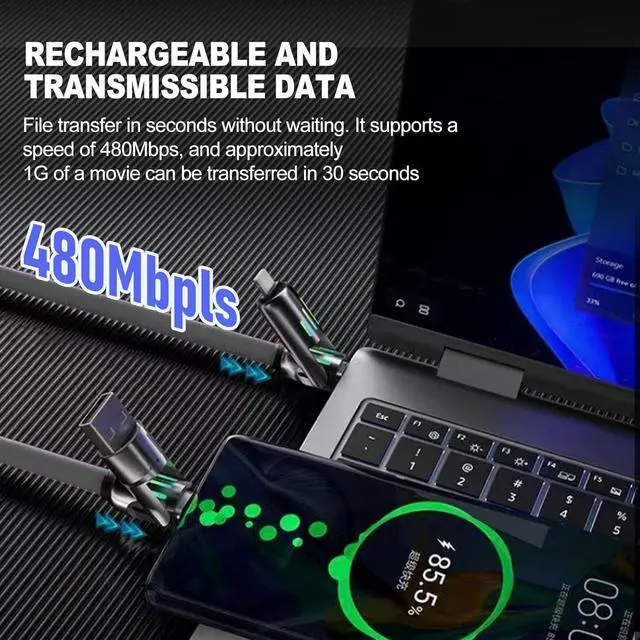 Alt view image 2 of 7 - 4-in-1 Fast Charging Cable 240W USB-A/C to Type-C 4-in-1 Universal Multi USB Charging Cable 240W Max Fast Charger Cord
