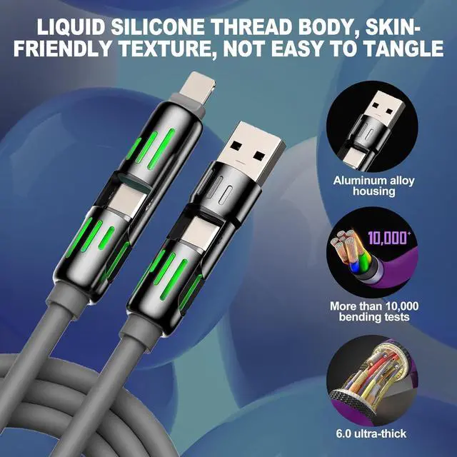 Alt view image 6 of 7 - 4-in-1 Fast Charging Cable 240W USB-A/C to Type-C 4-in-1 Universal Multi USB Charging Cable 240W Max Fast Charger Cord