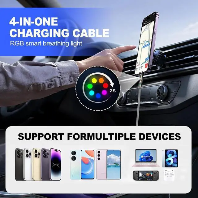 Alt view image 7 of 7 - 4-in-1 Fast Charging Cable 240W USB-A/C to Type-C 4-in-1 Universal Multi USB Charging Cable 240W Max Fast Charger Cord