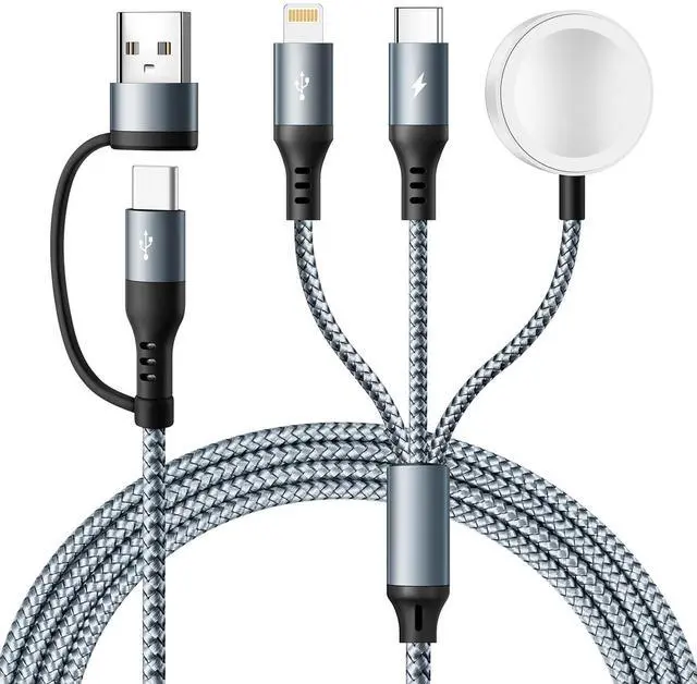 Main image of Upgraded 3 in 2 Multi Charging Cable for iPhone & iWatch 4Ft Magnetic Wireless  Watch Charger USB C Cable Universal Travel Charger Nylon Braided for iWatch SE/9-1/& iPhone Series