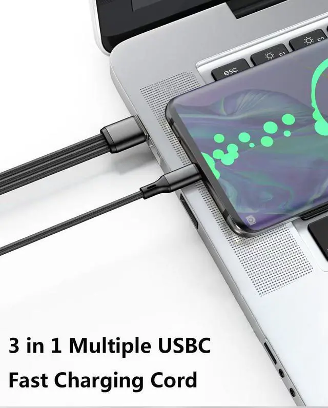 Alt view image 2 of 7 - USB C Multi Charging Cable USB C to 3 USB Type-C Fast Charging Cord 3 in 1 for iPhone 16 15/  Galaxy/Tablets/ S23