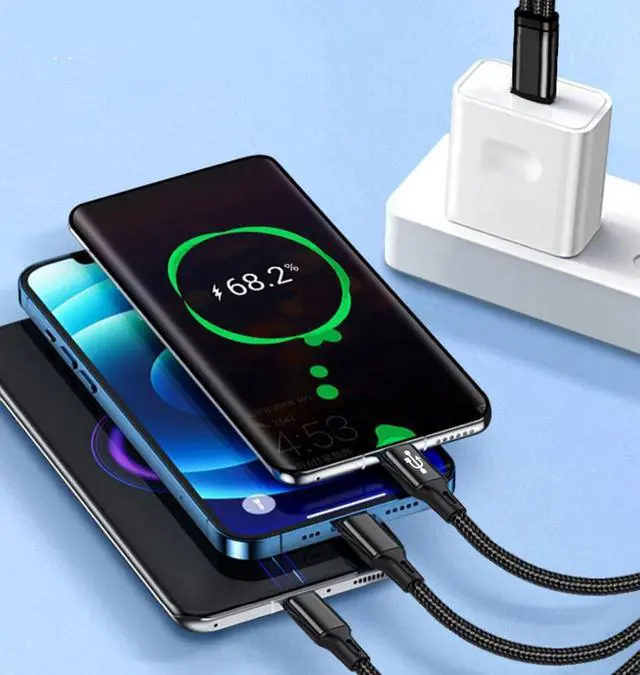 Alt view image 3 of 7 - USB C Multi Charging Cable USB C to 3 USB Type-C Fast Charging Cord 3 in 1 for iPhone 16 15/  Galaxy/Tablets/ S23