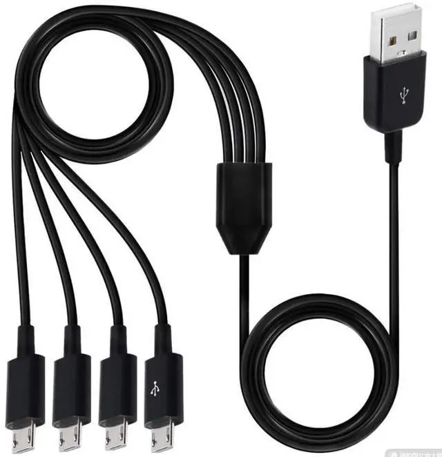 Alt view image 2 of 7 - 4 in 1 Multi Charging Cable - USB 2.0 Type A to Four Micro USB Splitter Cable Data Sync Charging Cord (Black 5Ft)