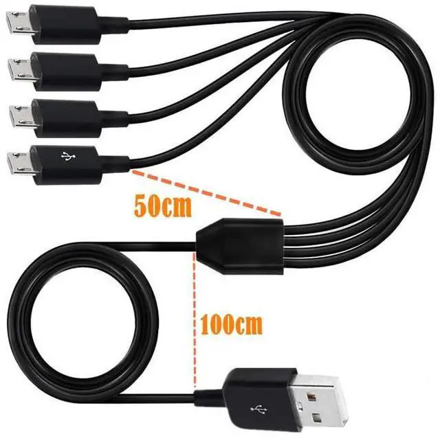 Alt view image 3 of 7 - 4 in 1 Multi Charging Cable - USB 2.0 Type A to Four Micro USB Splitter Cable Data Sync Charging Cord (Black 5Ft)