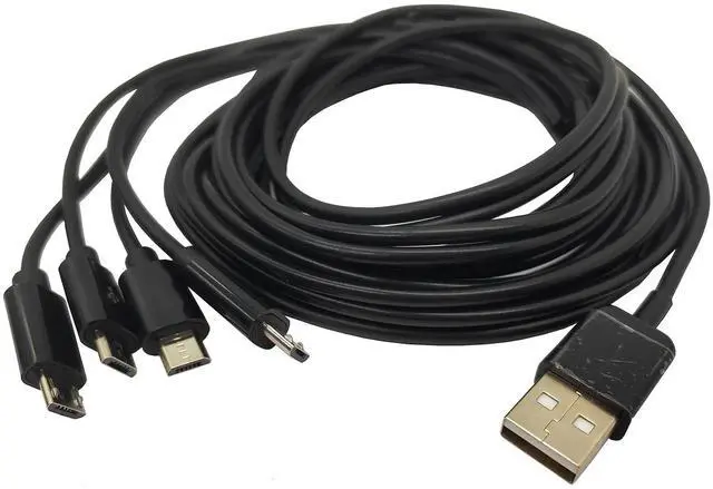 Main image of 4 in 1 Multi Charging Cable - USB 2.0 Type A to Four Micro USB Splitter Cable Data Sync Charging Cord (Black 5Ft)