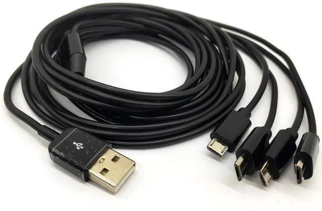 Alt view image 6 of 7 - 4 in 1 Multi Charging Cable - USB 2.0 Type A to Four Micro USB Splitter Cable Data Sync Charging Cord (Black 5Ft)