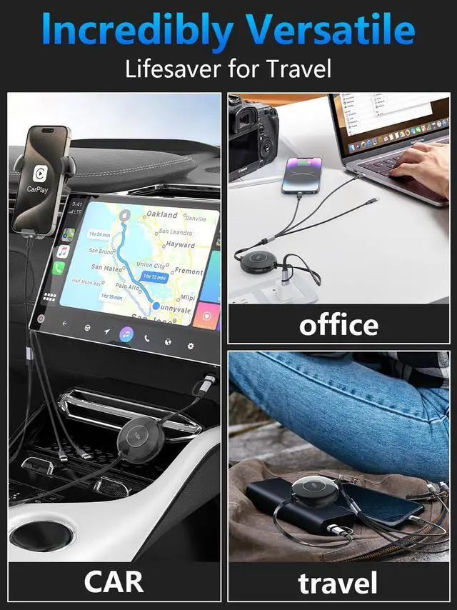 Alt view image 7 of 7 - 4FT Multi Charging Cable 100W Retractable USB C Multiple Charging Cable iPhone Fast Charging Cord 3-in-1 Multi Charger Adapter for iPhone 14 15 13 ipad Pixel  Universal Cable Travel Essentials