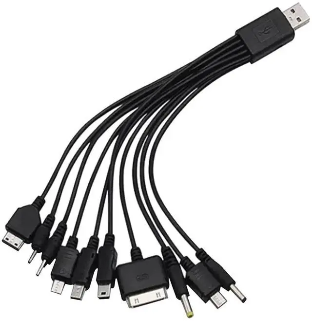 Main image of 10 in 1 Multi Charging Cable Universal USB Charging Cable Universal Multiple Charging Cord Charging Cable with 10 Ports for Charging Cell Phones Speaker MP3 MP4 black