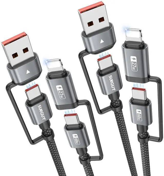 Main image of 4 in 1 Charging Cable 3FT [2 Pack] 60W Multi Charging Cable USB-C/A to Lighting/C Cord for iPhone 16/15/14 Pro/iPad/MacBook/ Galaxy S25/S24/Tablets