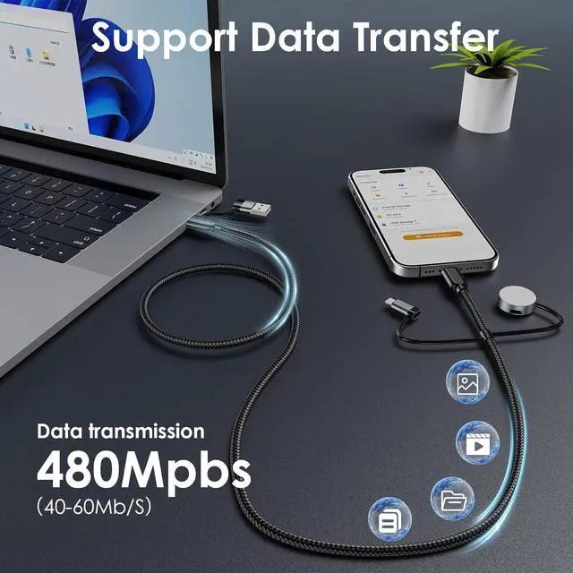Alt view image 6 of 7 - 240W USB C to USB C Cable Charger 5 in 1 for  Watch Charger Travel Essentials Fast Charging Cable for iWatch iPhone 16/15/14/13 iPad MacBook  S24/S23+ Multi Chargers for All Devices-5FT