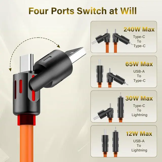 Alt view image 2 of 7 - 4-in-1 USB Charging Cable 240W Multi USB C Fast Charging Cable Combo Type C/USB A/L Port for iPhone 16/15 14 13 iPad  Galaxy MacBook iPad and More