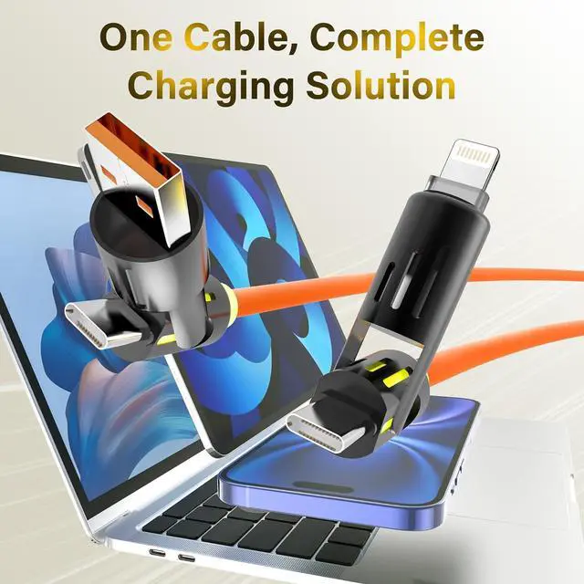 Alt view image 5 of 7 - 4-in-1 USB Charging Cable 240W Multi USB C Fast Charging Cable Combo Type C/USB A/L Port for iPhone 16/15 14 13 iPad  Galaxy MacBook iPad and More