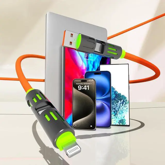 Alt view image 7 of 7 - 4-in-1 USB Charging Cable 240W Multi USB C Fast Charging Cable Combo Type C/USB A/L Port for iPhone 16/15 14 13 iPad  Galaxy MacBook iPad and More
