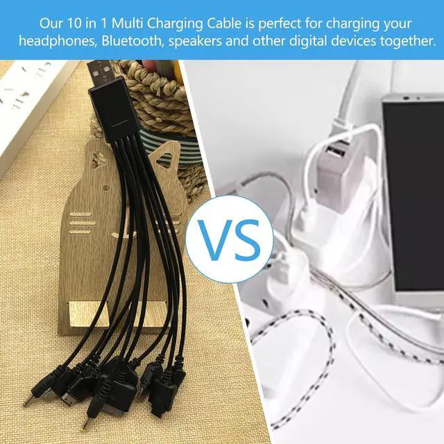 Alt view image 6 of 7 - 10 in 1 Multi Charging Cable Universal USB Charging Cable Universal Multiple Charging Cord Charging Cable with 10 Ports for Charging Cell Phones Speaker MP3 MP4 black