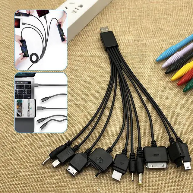 Alt view image 5 of 7 - 10 in 1 Multi Charging Cable Universal USB Charging Cable Universal Multiple Charging Cord Charging Cable with 10 Ports for Charging Cell Phones Speaker MP3 MP4 black