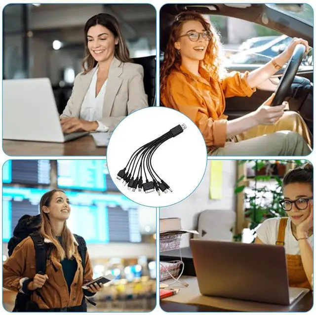 Alt view image 7 of 7 - 10 in 1 Multi Charging Cable Universal USB Charging Cable Universal Multiple Charging Cord Charging Cable with 10 Ports for Charging Cell Phones Speaker MP3 MP4 black