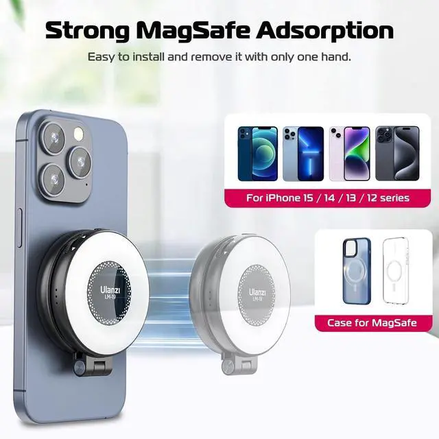 Alt view image 2 of 7 - Magnetic Selfie Light LED Fill Light Compatible with Magsafe LED Selfie Ring Light Included Sticky Ring for Phones for Selfies/Photography/TikTok/Zoom Calls/Video Conference Color Black