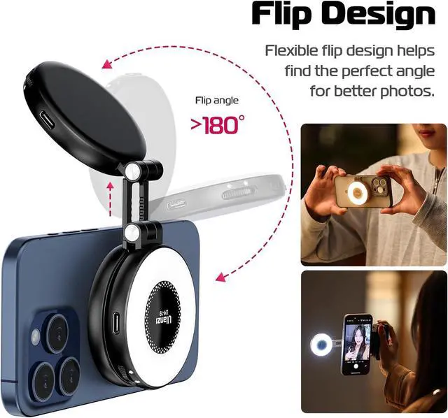 Alt view image 3 of 7 - Magnetic Selfie Light LED Fill Light Compatible with Magsafe LED Selfie Ring Light Included Sticky Ring for Phones for Selfies/Photography/TikTok/Zoom Calls/Video Conference Color Black