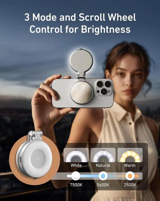 Alt view image 2 of 7 - Magnetic Selfie Light Phone Light Compatible with iPhone Magsafe Selfie Ring Light with Mirror for Selfies/Photography/TikTok/Zoom Calls/Video Conference