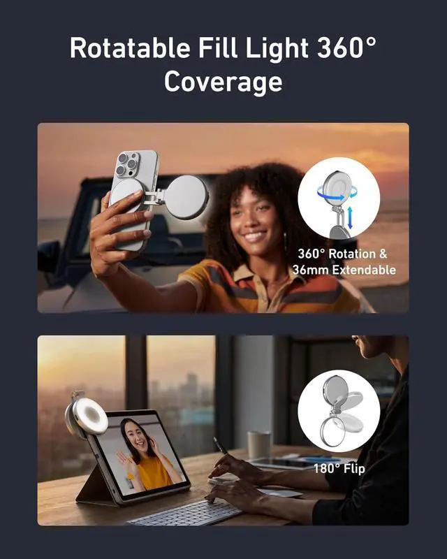 Alt view image 4 of 7 - Magnetic Selfie Light Phone Light Compatible with iPhone Magsafe Selfie Ring Light with Mirror for Selfies/Photography/TikTok/Zoom Calls/Video Conference