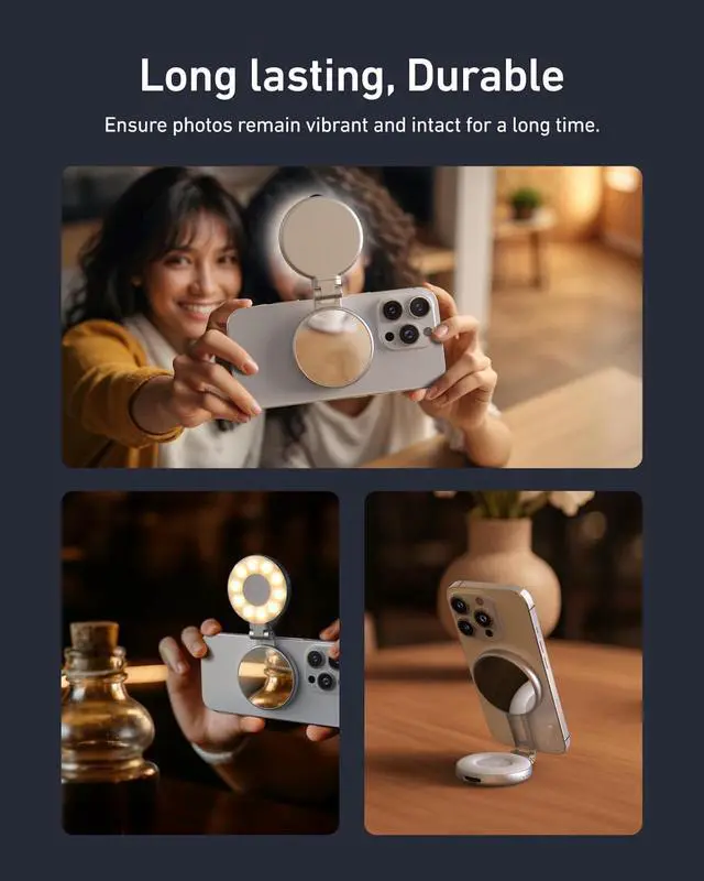 Alt view image 7 of 7 - Magnetic Selfie Light Phone Light Compatible with iPhone Magsafe Selfie Ring Light with Mirror for Selfies/Photography/TikTok/Zoom Calls/Video Conference