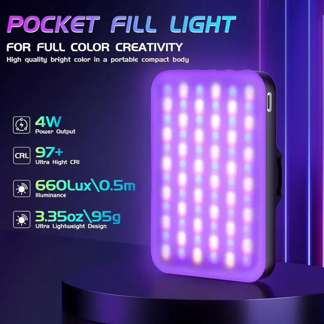 Alt view image 2 of 7 - RGB Light - USB-Rechargeable RGB Selfie Light with 97+ CRI 2500K-6500K 360° Full Color Video Light with 20 Lighting Effect for Party Video Live Streaming and Photography
