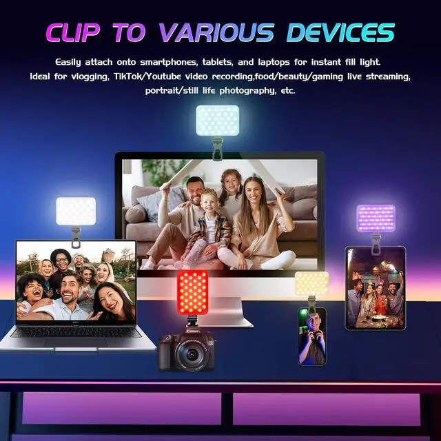 Alt view image 4 of 7 - RGB Light - USB-Rechargeable RGB Selfie Light with 97+ CRI 2500K-6500K 360° Full Color Video Light with 20 Lighting Effect for Party Video Live Streaming and Photography