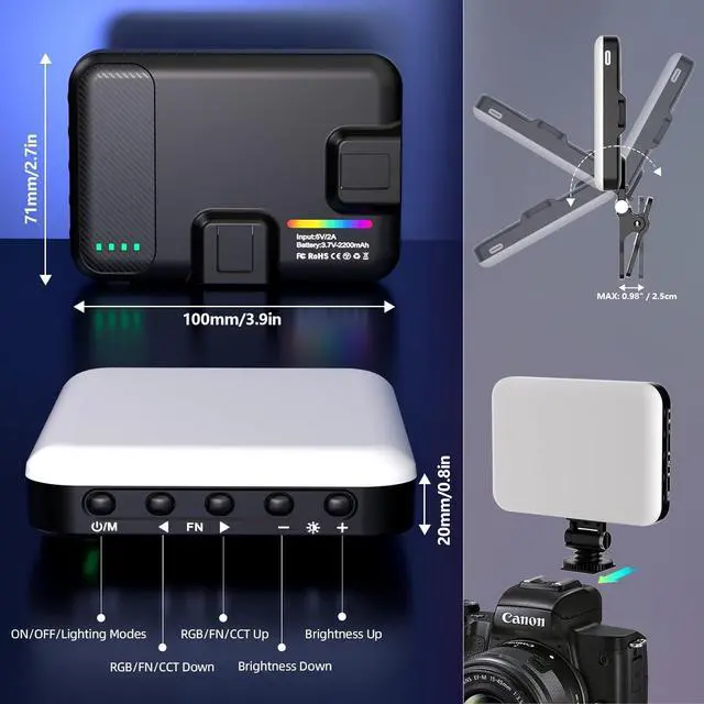 Alt view image 7 of 7 - RGB Light - USB-Rechargeable RGB Selfie Light with 97+ CRI 2500K-6500K 360° Full Color Video Light with 20 Lighting Effect for Party Video Live Streaming and Photography