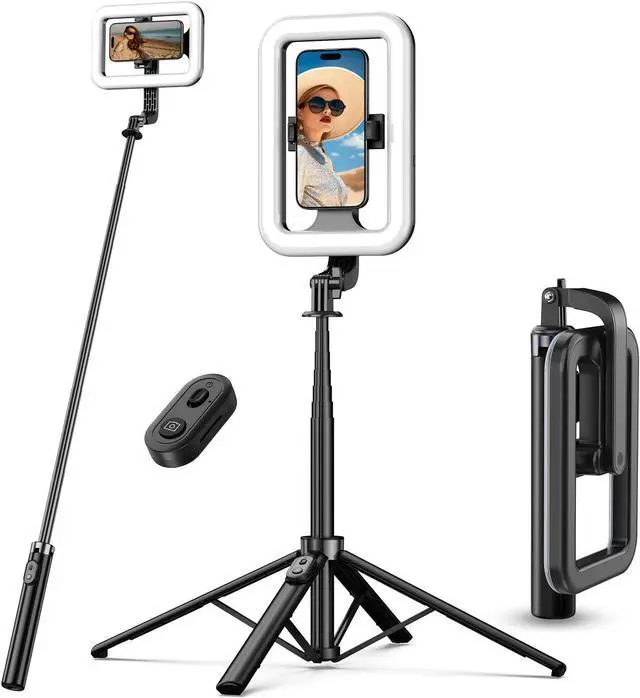 Main image of Selfie Ring Light with 72 Tripod Stand - Extendable Selfie Stick with Light for Phone Live Streaming Makeup Travel Gaming Video Includes Phone Holder& USB-C Powered