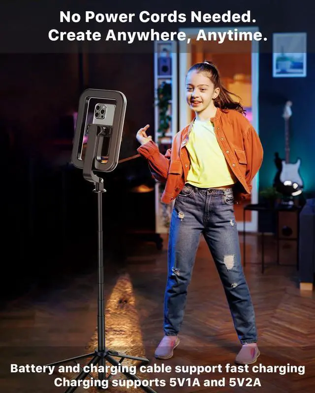 Alt view image 6 of 7 - Selfie Ring Light with 72 Tripod Stand - Extendable Selfie Stick with Light for Phone Live Streaming Makeup Travel Gaming Video Includes Phone Holder& USB-C Powered