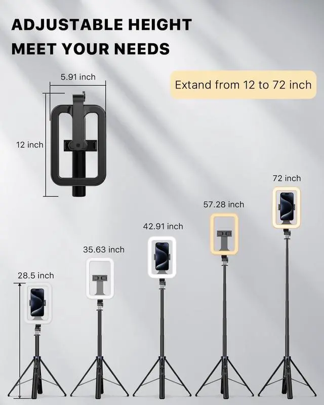 Alt view image 7 of 7 - Selfie Ring Light with 72 Tripod Stand - Extendable Selfie Stick with Light for Phone Live Streaming Makeup Travel Gaming Video Includes Phone Holder& USB-C Powered