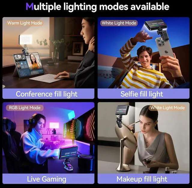 Alt view image 2 of 7 - Phone Light Clip 129 LED Selfie Light RGB Lighting 10 Lighting Modes for iPhone Laptop Camera Portable Fill Light for Selfies Video Conferencing Photography TikTok YouTube Vlog Shooting