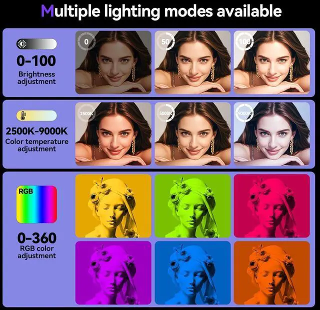 Alt view image 3 of 7 - Phone Light Clip 129 LED Selfie Light RGB Lighting 10 Lighting Modes for iPhone Laptop Camera Portable Fill Light for Selfies Video Conferencing Photography TikTok YouTube Vlog Shooting